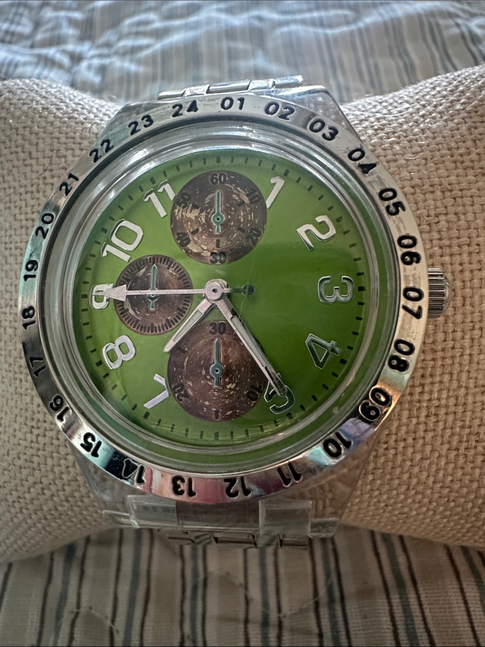 Swatch Green Dial Stainless Silver-Tone Chronograph Watch